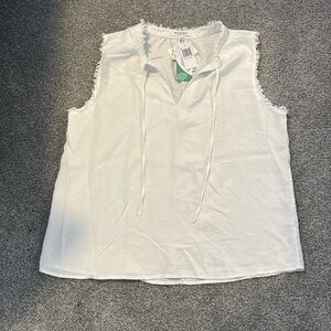 Brand new with tags! White blouse with frayed detail around neck and sleeves.